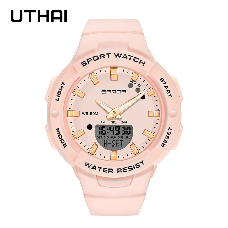 Outdoor Sport Watch - SAN DA นาฬิกาแบรนด์สำหรับผู้หญิงแฟชั่นกีฬากลางแจ้ง 5 บาร์กันน้ำหญิงนาฬิกาข้อมืออิเล็กทรอนิกส์เด็กหญิงนาฬิกานาฬิกา