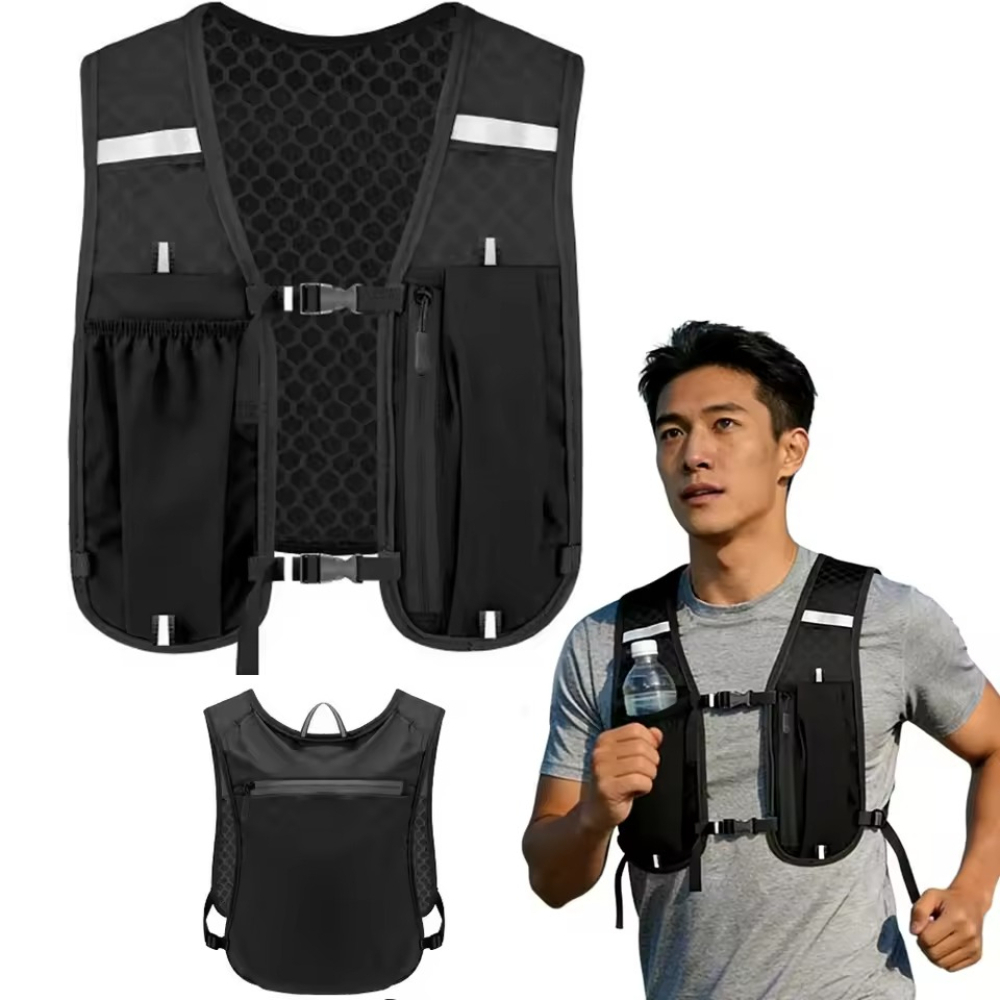 Trail Running Vest - เสื้อกั๊กสำหรับใส่น้ำสำหรับวิ่งสำหรับผู้หญิงและผู้ชาย กันน้ำ ระบายอากาศได้ดี ใช้แทนกระเป๋าเป้สะพายหลังสำหรับวิ่ง เดินป่า ปั่นจักรยาน