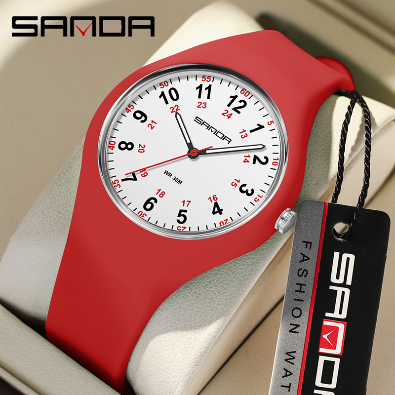 Outdoor Sport Watch - แฟชั่นแซนดาแบรนด์ชั้นนำนาฬิกาควอตซ์กันน้ำสายซิลิโคนสำหรับผู้หญิงนาฬิกาข้อมืออิเล็กทรอนิกส์อิเล็กทรอนิกส์